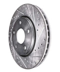 Front view of drilled and slotted rotor from Front Brake Kit With 10.94 Inch Drilled And Slotted Rotors And Ceramic Pads For Ford Focus 2012-2018