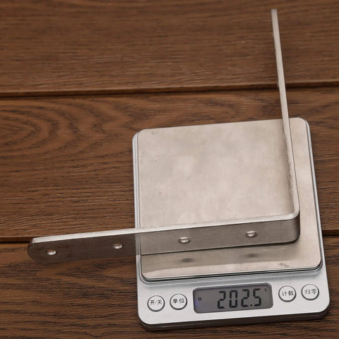 Heavy Duty 6x6 Inch Right Angle Shelf Brackets, 4mm Thick Stainless Steel Corner Braces In Brushed Nickel on scale.