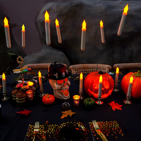 24 Pack Flameless Taper Candles With LED Flicker, Battery Operated No Remote, 6.5 Inch Warm Yellow Dripless Candlesticks For Halloween Decor