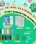 Beginner Crochet Kit 6 Piece Amigurumi Animal Family Starter Set with crochet hooks, yarn, and tutorials display
