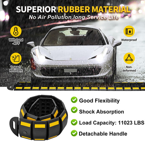Heavy Duty Rubber Speed Bump 6.4 Ft Portable For Driveways And Roads, Tough Traffic Calming Pad with car on wet road
