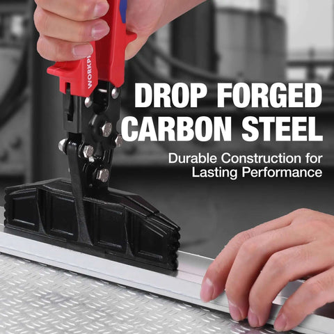 Person using Six Inch Hand Seamer Tool For Sheet Metal Bending And Seaming Heavy Duty Steel Brake Pliers with Ergonomic Grip