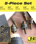 Pro Grade Heavy Duty Countersink Bit Set For Steel With Five Flute 82 Degree M35 Cobalt HSS sizes 1/4 to 3/4 inch