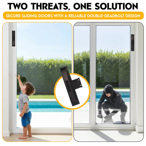 Sliding Door Lock With Double Deadbolt Security For Homes And Rentals, Kid Safe And Easy To Install With 3 Receiver Latches