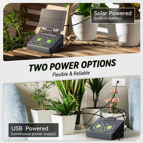 Programmable Solar Drip Irrigation System For Indoor Houseplants With Auto Shut Off Dual Powered Self Watering Device