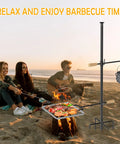 Four Prong Campfire Grill Grate With Swivel Handle For Heavy Duty Fire Pit Cooking And Outdoor BBQ on beach