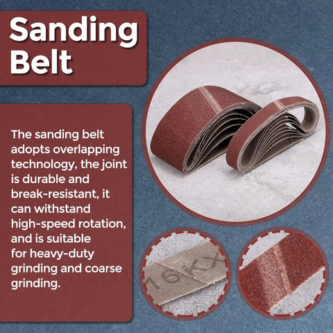 Premium 2 X 48 Inch Sanding Belts 80 Grit Aluminum Oxide Abrasive Paper For Belt Sander shown in overlapping configuration, durable and versatile for grinding.