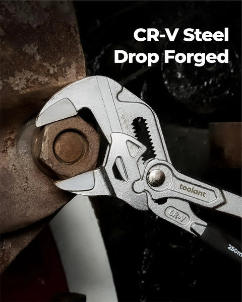 7-Inch Chrome Plated Pliers Wrench With CR-V Steel, Anti-Rust Coating gripping a pipe fitting
