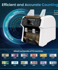 Image of a Mixed Denomination Money Counter And Sorter With Reject Pocket Pro, featuring a 4-inch touch screen for efficient counting.