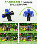 50Ft Garden Drip Irrigation Kit With Automatic Watering System Quick Connectors Five Way Connector Adjustable Drippers For Raised Beds