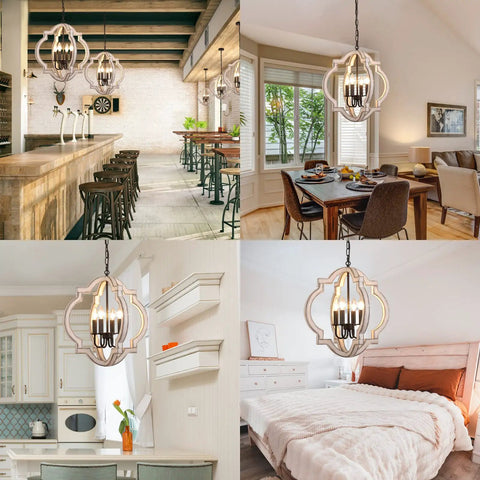 4 Light Vintage Wood Orb Pendant Chandelier For Island Kitchen Dining Room Hallway Foyer A Total Farmhouse Vibe With Adjustable Pendant Fixtures White Finish