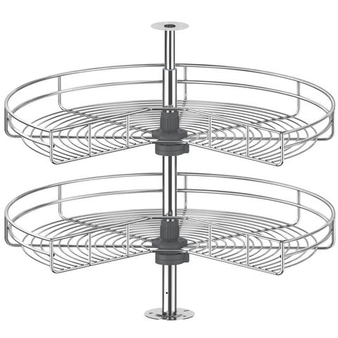 28 Inch Corner Cabinet Lazy Susan Turntable With 270 Degree Rotation, Adjustable Height Chrome Replacement Shelves in stainless steel