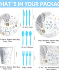 Blue Hot Air Balloon Baby Shower Tableware Set for Boy Disposable Plates Cups Napkins and Cutlery Serves 24 Adventure Awaits