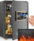 Biometric Fireproof Waterproof Safe Box 2.5 Cubic Feet Black Steel With Fast 0.1 Second Access, Fingerprint Reader Up To 20 Prints