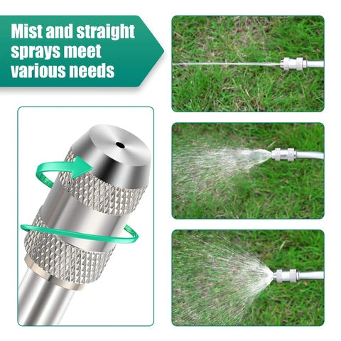 29 Inch Sprayer Wand Replacement with Stainless Steel adjustable nozzle showing mist and spray pattern options on grass