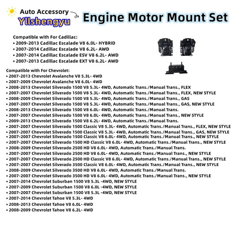 3 Piece Engine Mount Kit For Trucks And SUVs Fits Silverado 1500 Tahoe Suburban 2500 Avalanche Sierra 1500 Yukon Escalade ESV Replaces A5365 A2638 3211 EM5583 EM2638 Beefed Up Engine And Transmission Mounts For AWD And 4WD product image