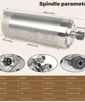 Beast 0.8KW Water Cooled Spindle Motor Kit with ER11 collets, stainless steel, CNC milling dimensions and specifications diagram