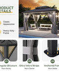 Hardtop 10x14 Gazebo With Aluminum Frame And Double Galvanized Steel Roof Outdoor Metal Pavilion With Netting And Curtains