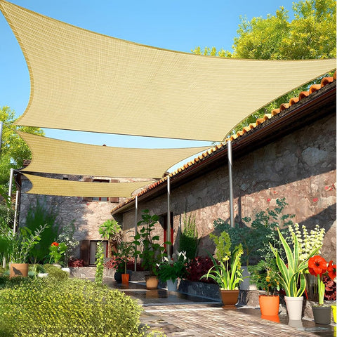 80 Percent Beige Shade Cloth With Grommets For Pergola And Patio Shade Cover over garden patio, blocking sun, UV resistant