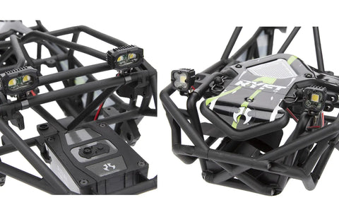 Ultra Bright White LED RC Car Lights For 1 To 10 Scale Crawlers, Angle Adjustable Mounts on pipe frame of RC crawler