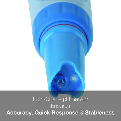 Close-up of the replaceable probe tip of the Pocket pH Tester Kit With Waterproof Body Replaceable Probe 0.01 pH Accuracy LCD Display Handheld pH Meter For Soil Water And Aquariums Rugged Easy Cal Premium Series.