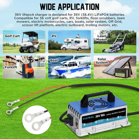 Heavy Duty 36Volt LiFePO4 Battery Charger 43.8V 18A With Zero Volt Wake Up And IP67 Waterproof Housing For Golf Carts Rv Boats And Trolling Motors Built Like A Tank And Drop Dead Simple