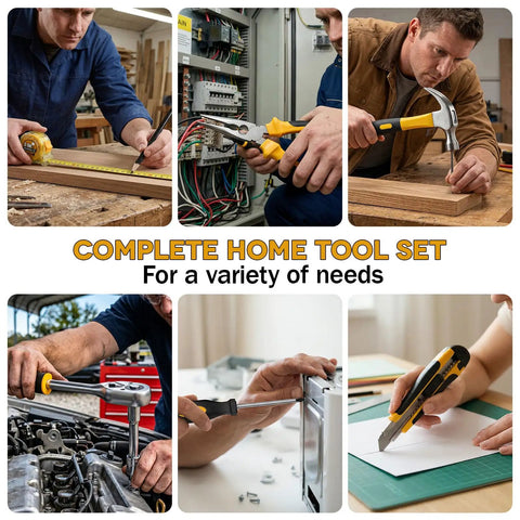 300 Piece Home And Auto Repair Tool Kit With Handy Hand Tools, Precision Screwdrivers, Wire Strippers, Metric Hex Keys And Portable Tool Box For DIYers, Men And Women