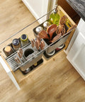 Wood Base Cabinet Pullout Organizer With Soft Close Modular Utensil Bin Knife Bin And Spice Bins Includes Wire Frame Blum Soft Close Slides And Washable Bins For A Sweet Easy Access Kitchen Setup
