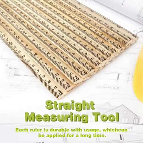 Three Pack 12 Inch Wooden Rulers With Dual Scale Imperial And Metric, Durable Smooth Finish, Sharp Markings, 1 16th Inch Graduations, Handy For Crafts, School, And DIY Woodworking, wooden rulers stacked