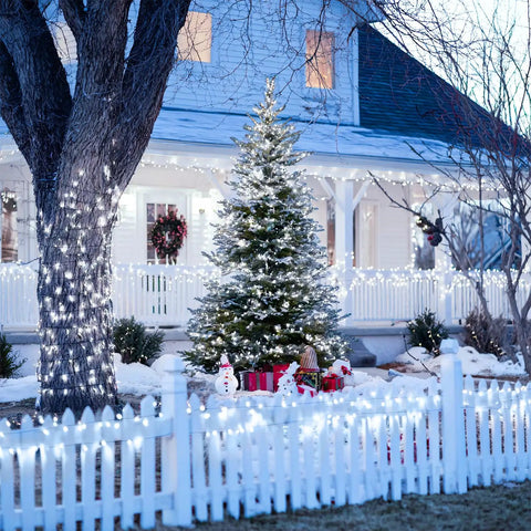 2 Pack Outdoor Solar String Lights With 400 LEDs, 151 Feet, Waterproof For Patio Yard Tree Decor White, 8 Modes, winter scene