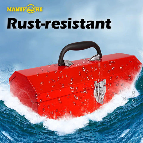 Rugged 14 Inch Metal Tool Box With Heavy Duty Carry Handle For Backyard Bosses And Handyman Heroes To Lock Up Pliers Hammers Screwdrivers And All Your Yard Work Stash Inside A No Frills Lightweight Chest Crafted To Outlast Rough Days