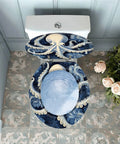 Toilet Seat Round Resin for Bathroom with octopus design, fitting 14-15 inches wide and 17-18 inches long, shown from above.