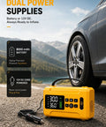 Heavy Duty Cordless Tire Inflator With 160 Psi Automatic Shutoff Digital Gauge And Bright Led Lamp for trucks, 8000 mAh battery, 12V DC.