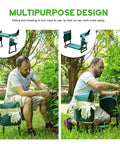 Man using Upgraded Garden Kneeler And Seat With Thickened And Widened Soft Kneeling Pad Heavy Duty Foldable Gardener Stool with pouches.