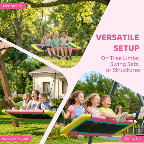 Children enjoying 60 Inch Rectangle Platform Tree Swing For Kids And Adults, Giant Flying Swing with adjustable straps outdoors