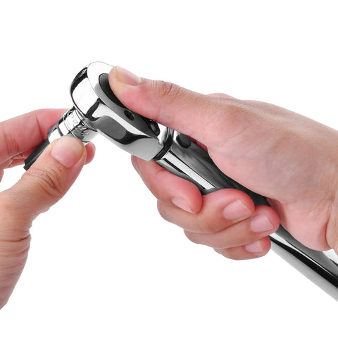 Close-up of hand holding Torx Bit Socket Set 1/4 Inch And 3/8 Inch Drive with mirror polished chrome vanadium steel