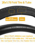 Two Sets 20x1.75 Street Bike Tires And Tubes Ride Ready Puncture Resistant Folding Bead 47-406 size markings visible