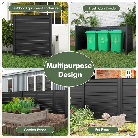Two Panel Outdoor Privacy Screen For AC Unit And Trash Can Enclosure, 48 By 48 Inches, Black, versatile setup with greenery