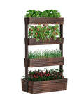 Wooden Raised Garden Bed Vertical Planter Box with four tiers, showcasing herbs and vegetables, freestanding design for indoor outdoor use.