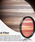 Red filter of Deluxe 2 Inch LRGB Filter Set For Monochrome CCD Cameras With Luminance And Red Green Blue Color Filters next to planet.