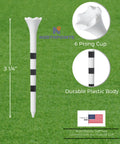 Three And A Quarter Inch White Golf Tees With Black Stripes Pack Of 50 Durable Plastic Tees With Six Prong Cup For Easy Depth Placement