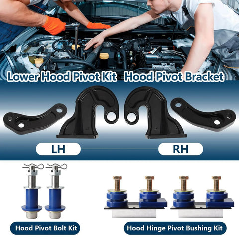 Lower Hood Pivot Kit With Hood Hinge Pivot Bolts And Bushing Bracket For Peterbilt 377 378 379 LH RH Replacement Set includes 13-04708R 13-04708L 13-04154 13-04164 And 2 Pack