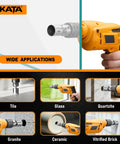 10 Piece Diamond Drill Bit Set For Glass Tile Ceramic Marble And Granite With Precision Diamond Cutting showing drill on tile