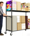 No Sweat Heavy Duty Metal Rolling Cart For Cardboard Box Storage Two Tier Wire Packing Station with smooth casters and sturdy handle.