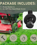 3 Pack Hex Head Blade Bolt And Washer Kit 26-0671 3290-465 OEM Replacement For Lawn Mowers And Tractors Keeps Your Mower Running Smooth And Tough With Precise Blade Shaft Fit Across Dozens Of Models., mower blade bolt and washer kit shown with 3 screws and washers