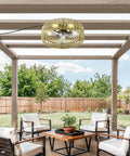 Geelife 3 Pc Ceiling Fan with Remote Control Low Profile Flush Mount, White installed in outdoor pergola setting.