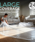 Person spreading 24 Pack 12x9 Foot Drop Cloths Plastic Sheeting For Painting Waterproof Floor And Furniture Protection in living room