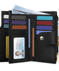Travel Ready Compact Women's Bifold Wallet With RFID Blocking Zipper Coin Pocket And Card Holder Lightweight Durable Material Slim Purse Friendly For Everyday Carry And Travel Classic Black open, displaying cards and cash.