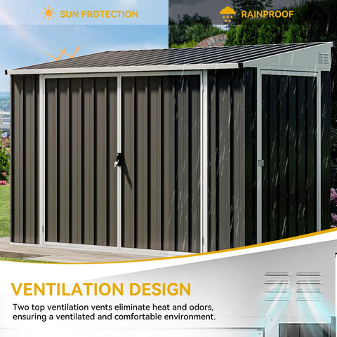 7x4 Foot Outdoor Weatherproof Storage Shed With Lockable Dual Doors, Secure Metal Bike And Tool Storage, Dark Gray Garden Storage Solution