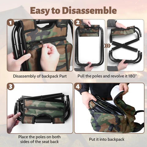 Easy disassembly steps for Foldable Camping Chair Backpack With Built In Cooler Insulated Picnic Bag For Outdoors Sports Hunting Fishing